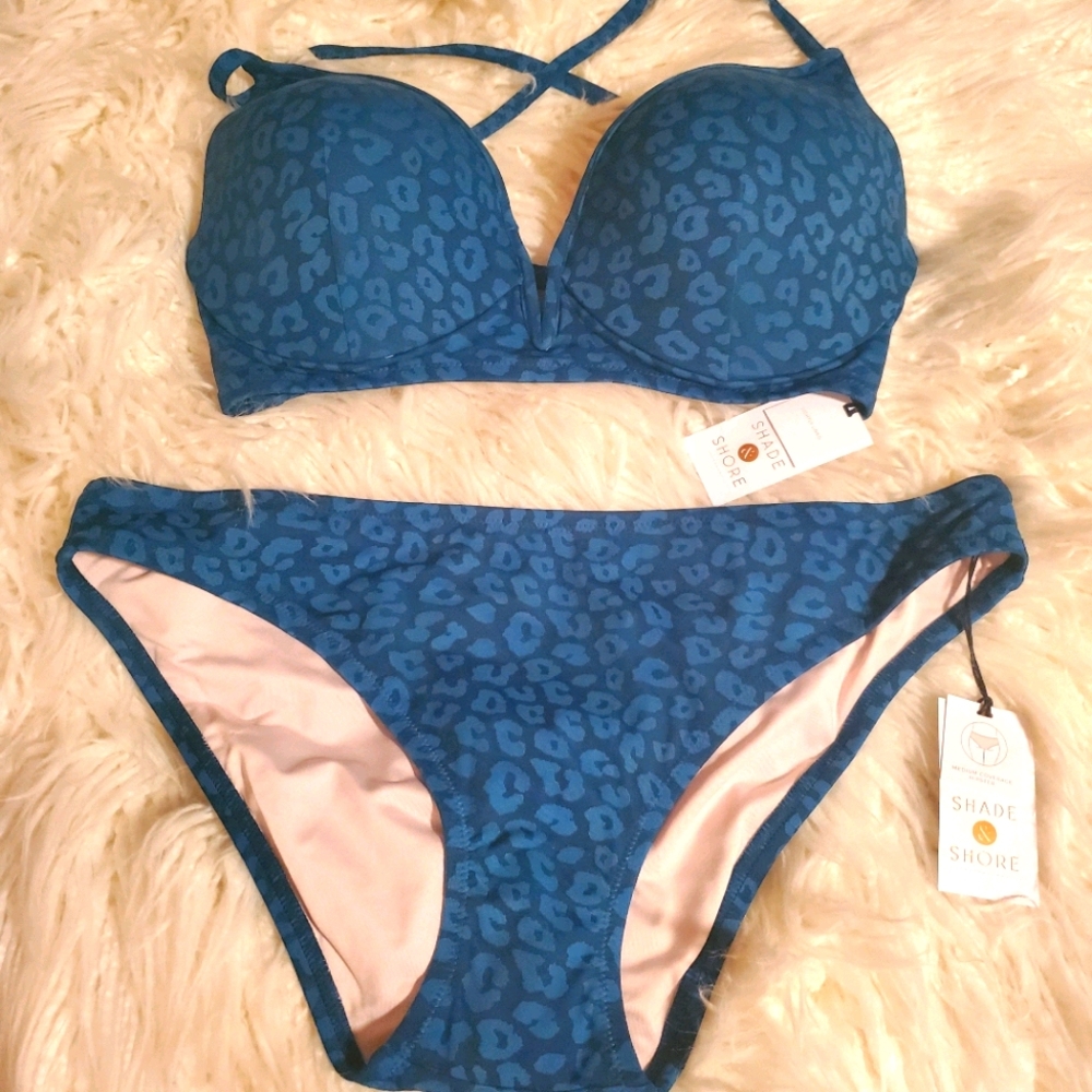 Shade & Shore Teal Leopard Bikini Set